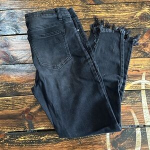 Risen Black Button Fly Raw Hem Jeans. Size 11